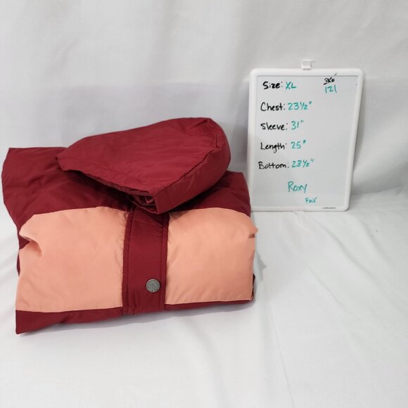 Roxy Womens Color-Block Puffer Jacket XL Red & Pink Hooded Winter Coat - Picture 12 of 16